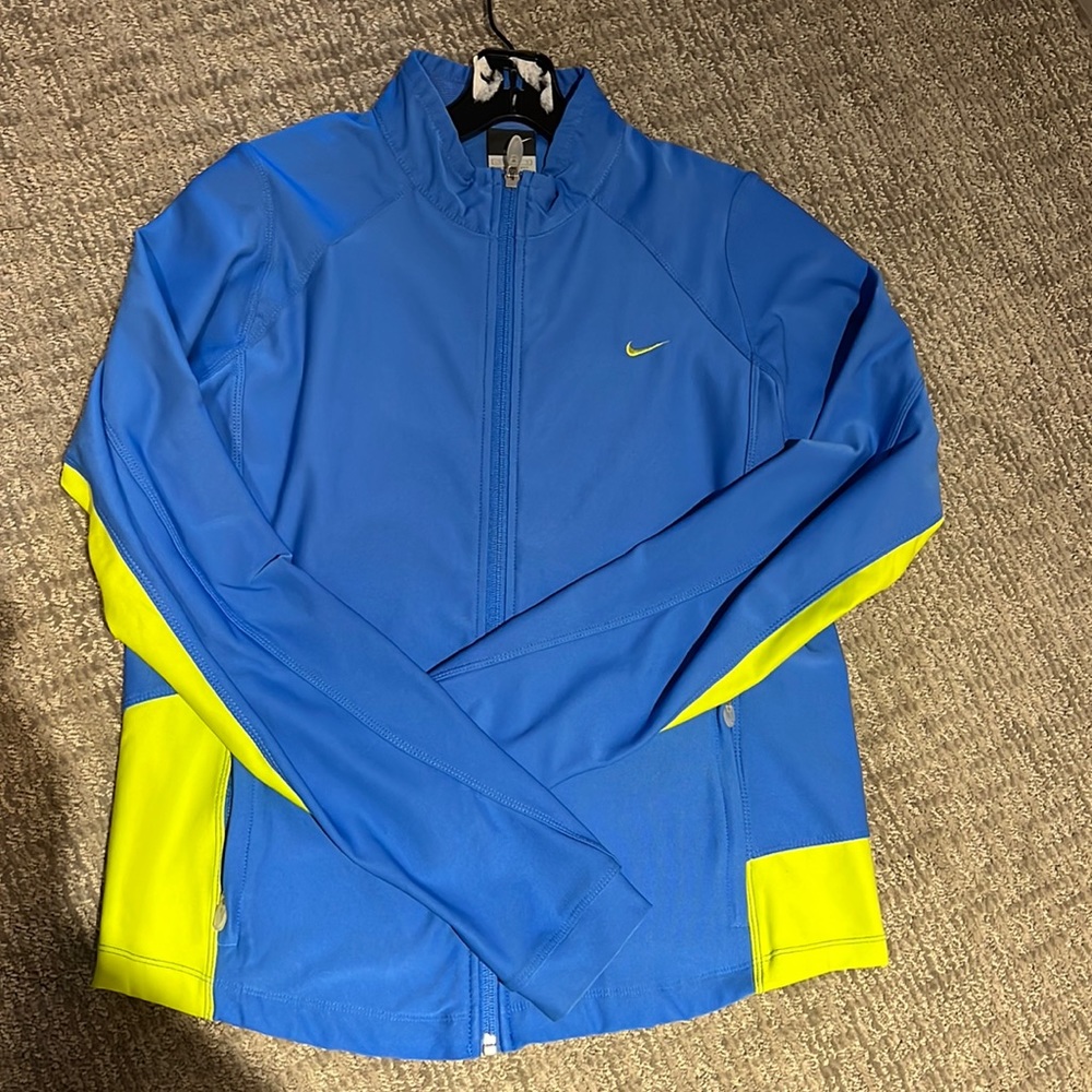 Nike fitted jacket, blue, and yellow
